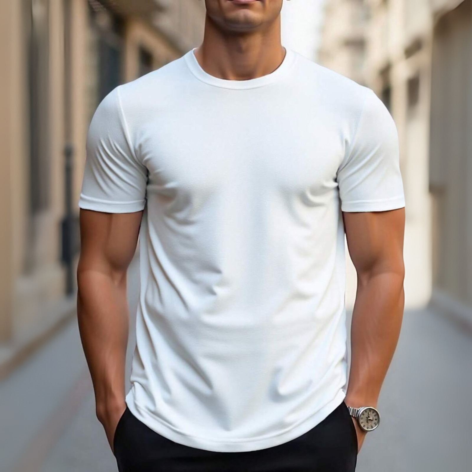 Men's T-Shirt Short Sleeve Casual Ant Fabric Solid Color Crew Neck Slim T-Shirt gallery