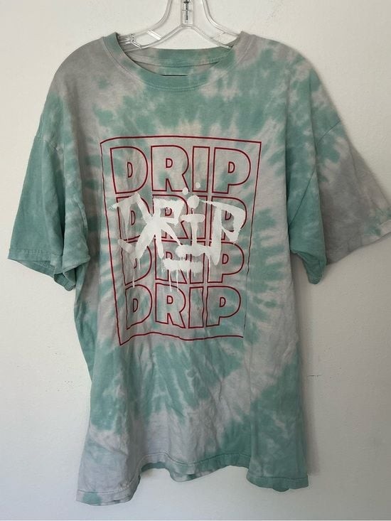 Rue 21 Tie-Dye ‘DRIP’ Graphic Tee – Mint & White Men’s Large