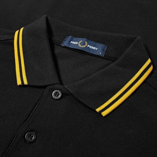 Fred Perry Polo Shirt Black Yellow S M L XL XXL M3600 Slim Fit Pique Twin tipped gallery