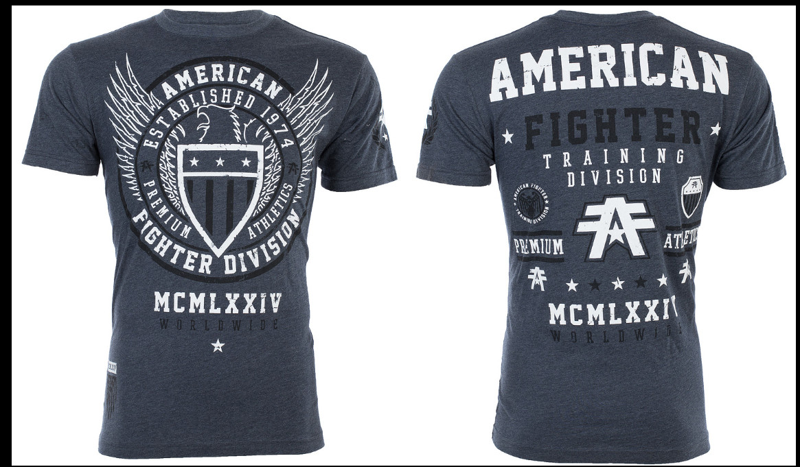 AMERICAN FIGHTER Navy Blue Heather BELIEVE Athletic Graphic T-shirt NWT gallery
