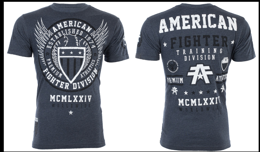AMERICAN FIGHTER Navy Blue Heather BELIEVE Athletic Graphic T-shirt NWT