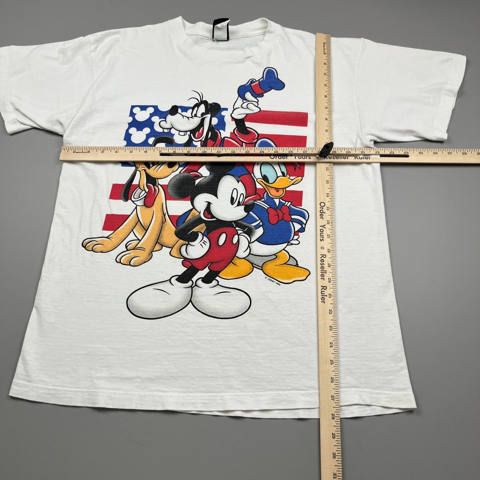 Mickey Unlimited T-Shirt Mens OSFA White Disney Characters American Flag Vintage gallery