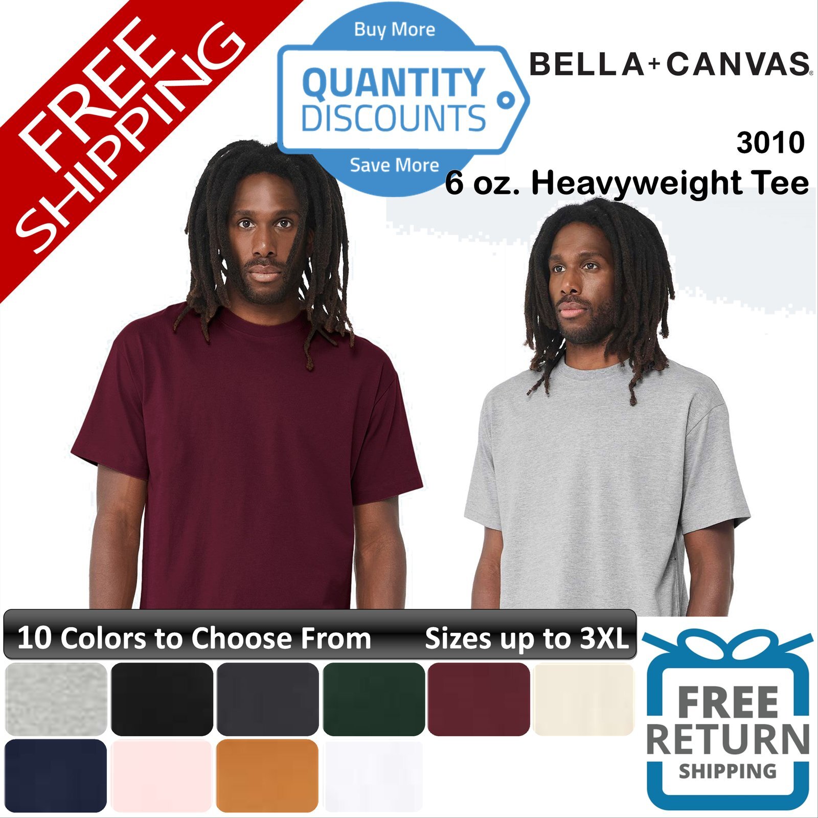 🔥 BELLA + CANVAS Men Pre-shrunk Short Sleeve Heavyweight Tee Up To 3XL 3010 gallery