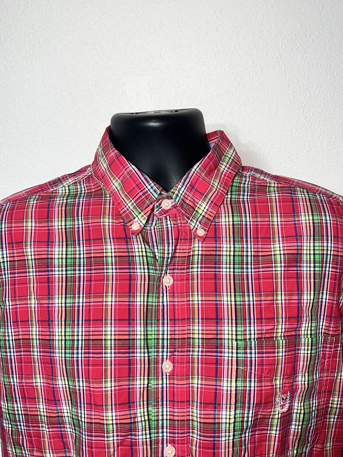 Chaps Easy Care Shirt Men Large L Tartan Plaid Short Sleeve Button gallery