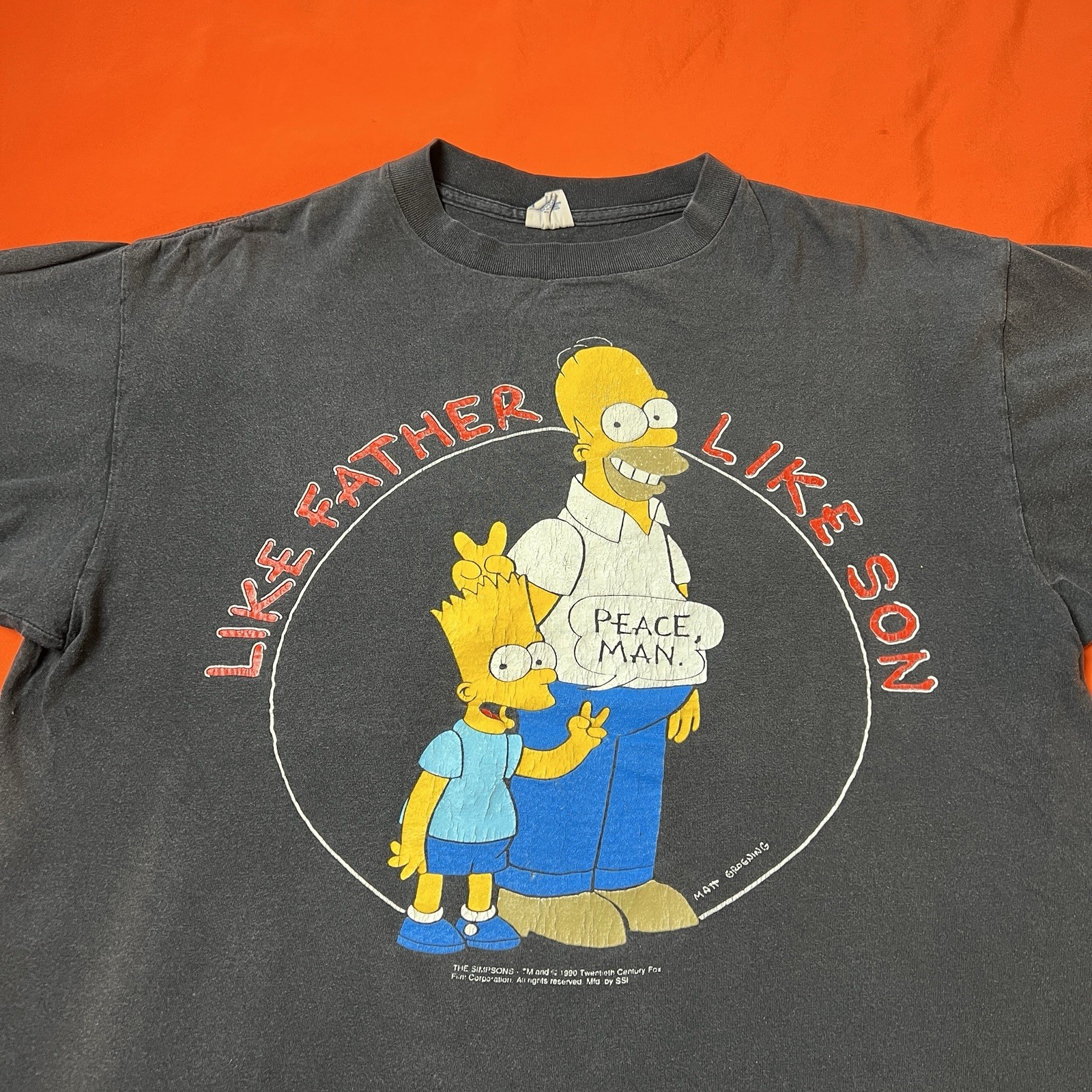 Vtg 90s The Simpsons Homer Bart Like Father Like Son Cartoon Black Tee Shirt XL