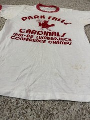 Vintage 80s Graphic Sheer Ringer Tee T Shirt Park Falls Wisconsin Cardinals