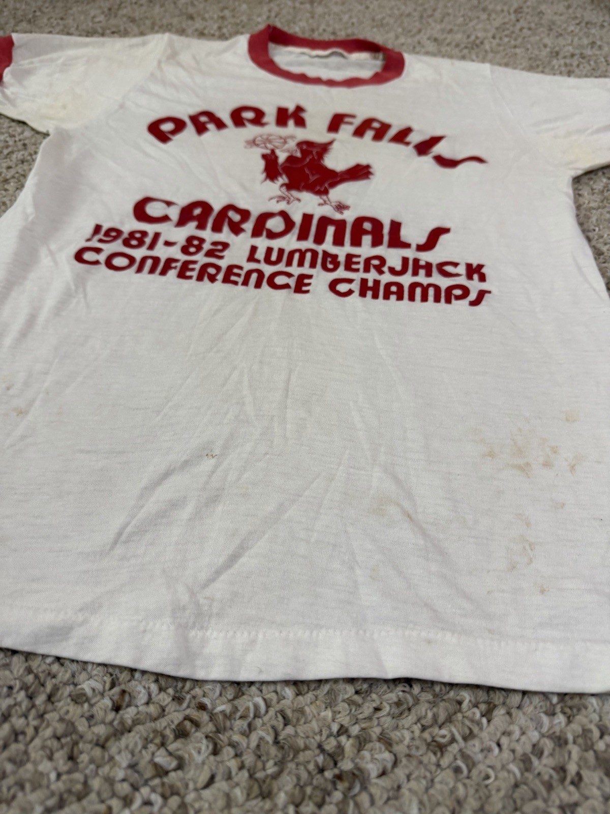 Vintage 80s Graphic Sheer Ringer Tee T Shirt Park Falls Wisconsin Cardinals gallery