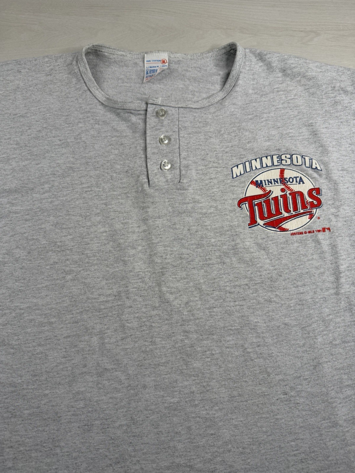 Vtg Artex Minnesota Twins Baseball Henley Shirt 3/4 Sleeve 90s 1991 USA Made XL gallery