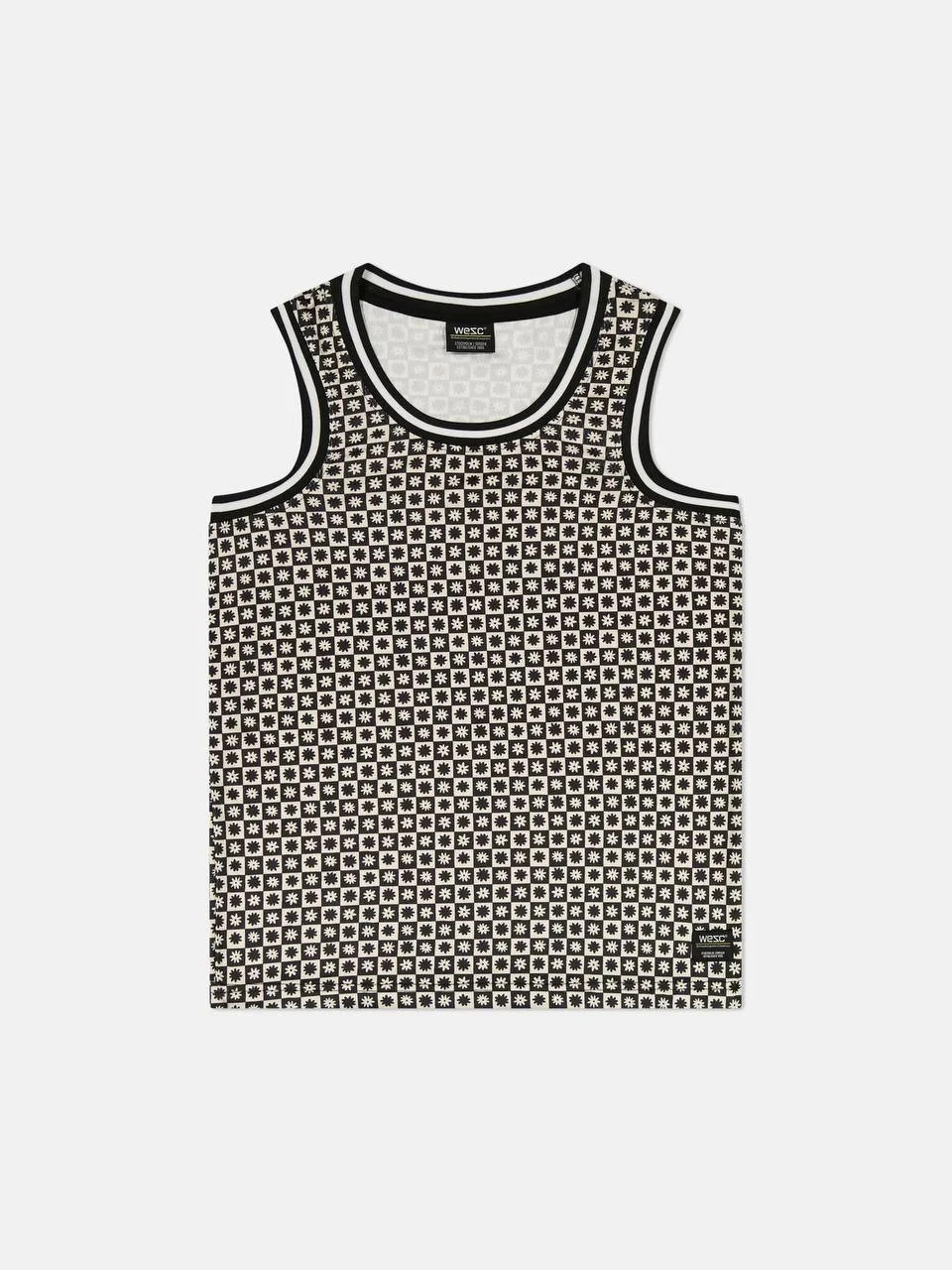 WESC Black Cream Jersey Mesh Tank Top Basketball Checker Daisys Athletic Fit S gallery
