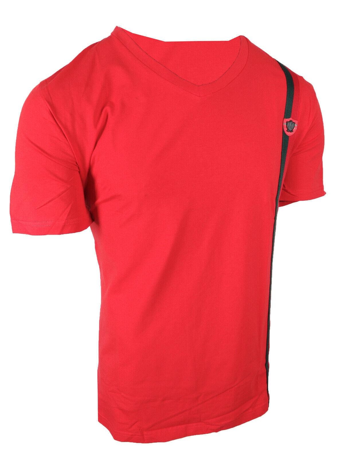 Mens T- Shirt Italian Side Sport Stripe Badge V-Neck Slim Fit Stretch Casual gallery