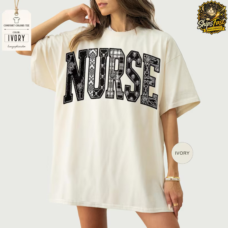 Nurse Shirt, Retro 90s Medical Graphic Tee, Vintage Floral Patchwork Nurse gallery