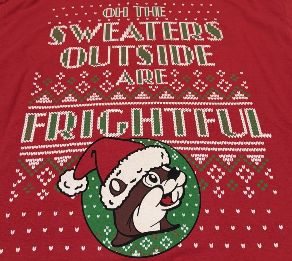 Buc-ees Red Christmas T-Shirt “Oh The Sweaters Outside Are Frightful” Size L gallery