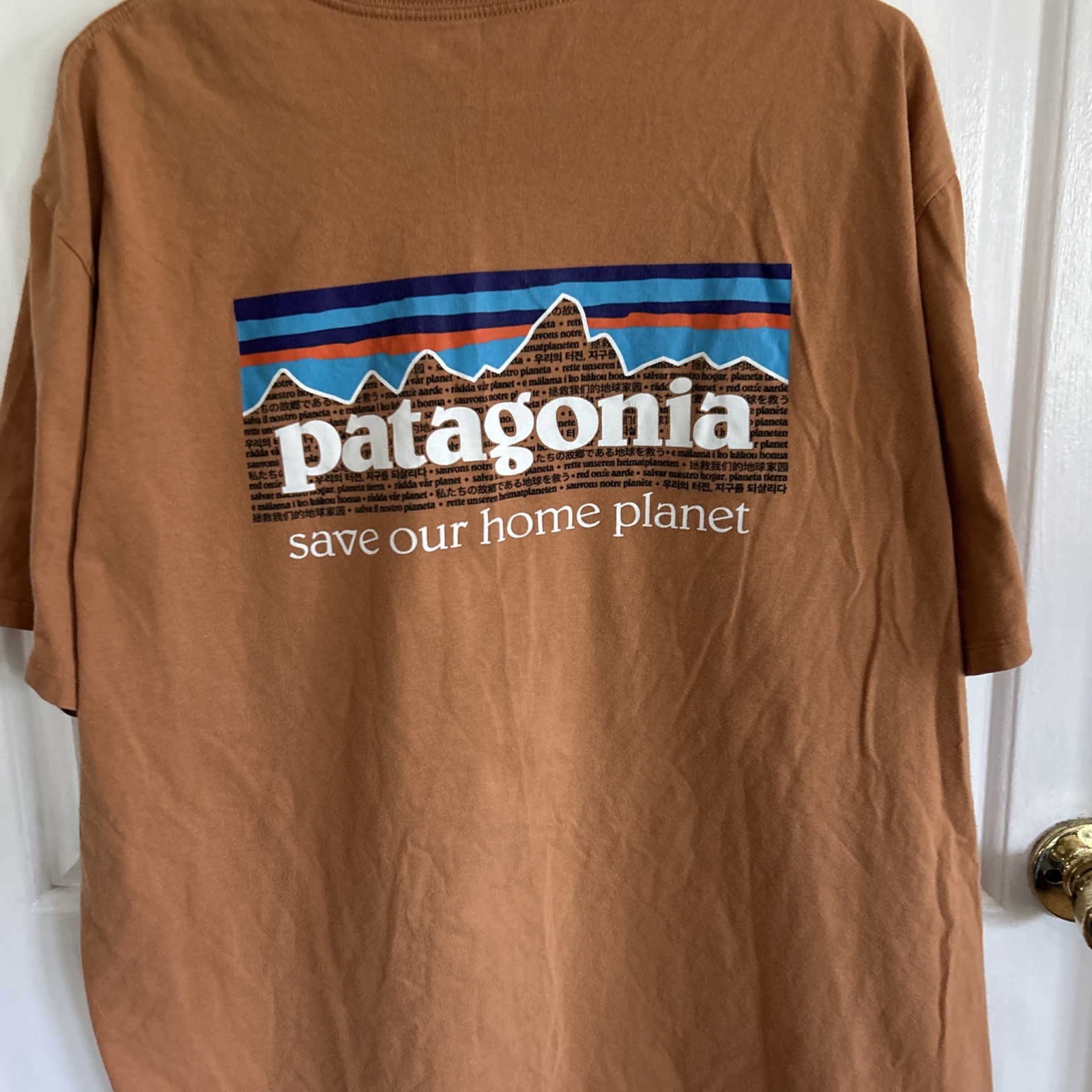 MENS PATAGONIA Short Sleeve T 2XL Orange/Brownish Save Our Home Planet gallery