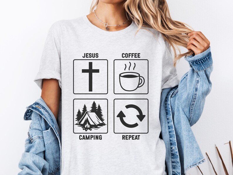 Jesus Coffee Camping Repeat Comfort Tee gallery