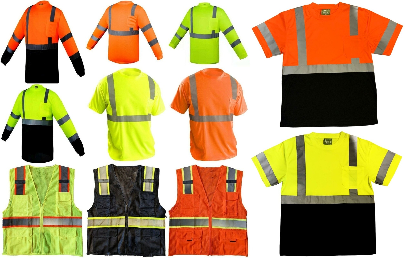 Safety Work Vest T Shirt Long Sleeve Short ANSI High Visibility Reflective Tape gallery
