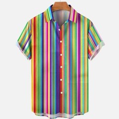 Mens Button Down Rainbow Psychedelic Heart Hawaiian Top Summer Gift Shirt
