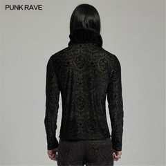 PUNK RAVE Black Gothic Retro Ruffled High Collar Pattern Velvet Shirt Men Top