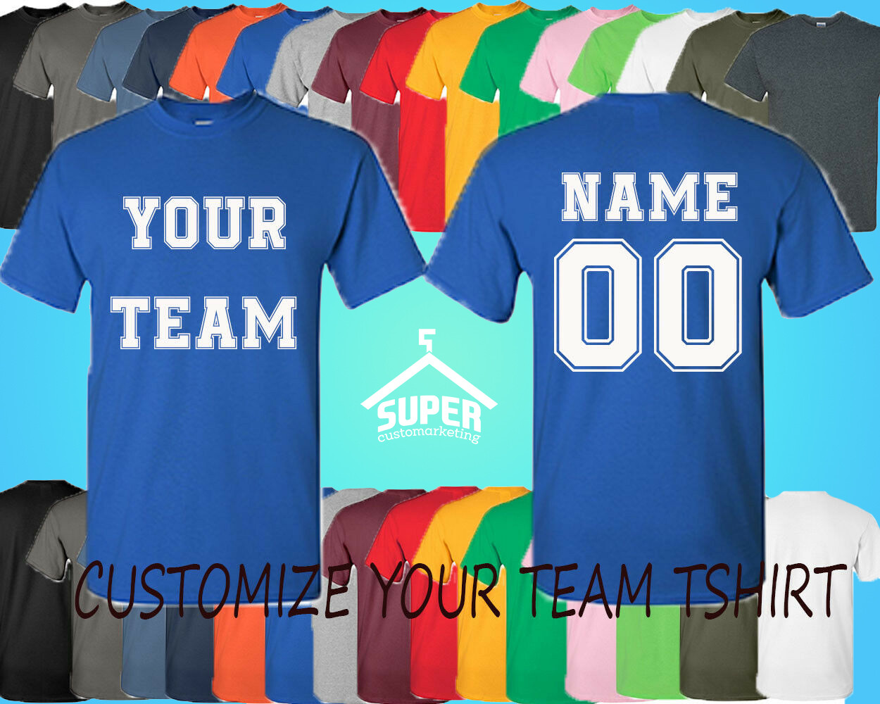 Personalized Custom Tee Shirt CREATE YOUR TEAM TEE SHIRT NAME NUMBER FRONT BACK gallery