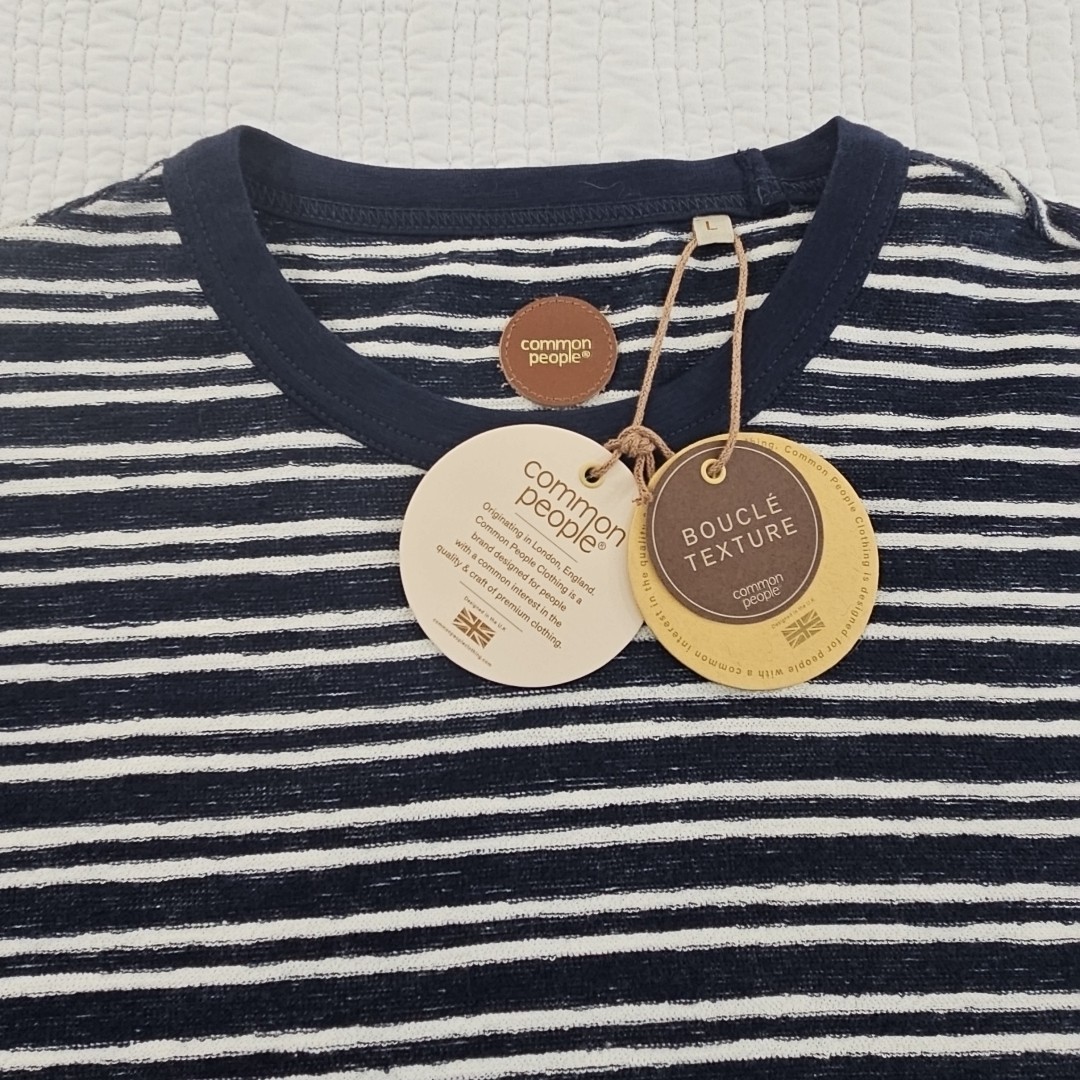 Common People T-Shirt Men's L Navy Striped NWT Short Sleeve NEW Super Soft Crew gallery