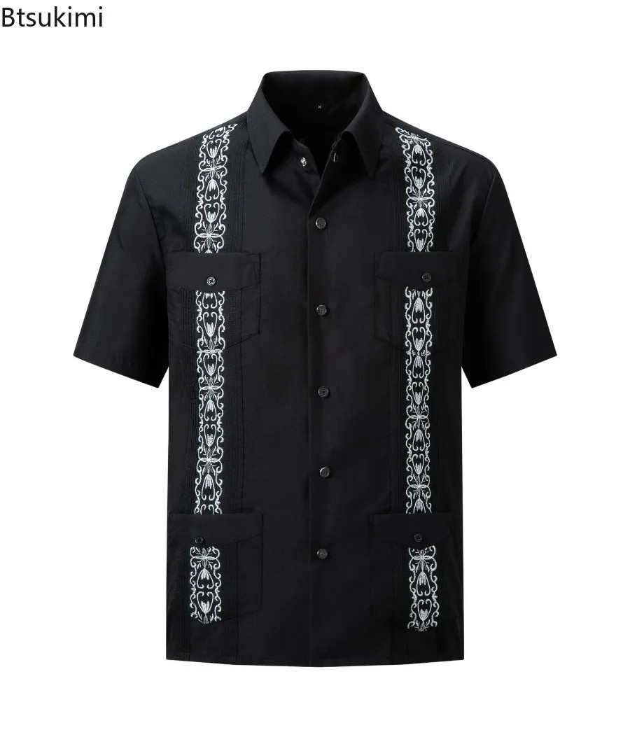 2026 Men's Guayabera Shirts Zipper Lapel Traditional Casual Short Sleeve Shirt F gallery