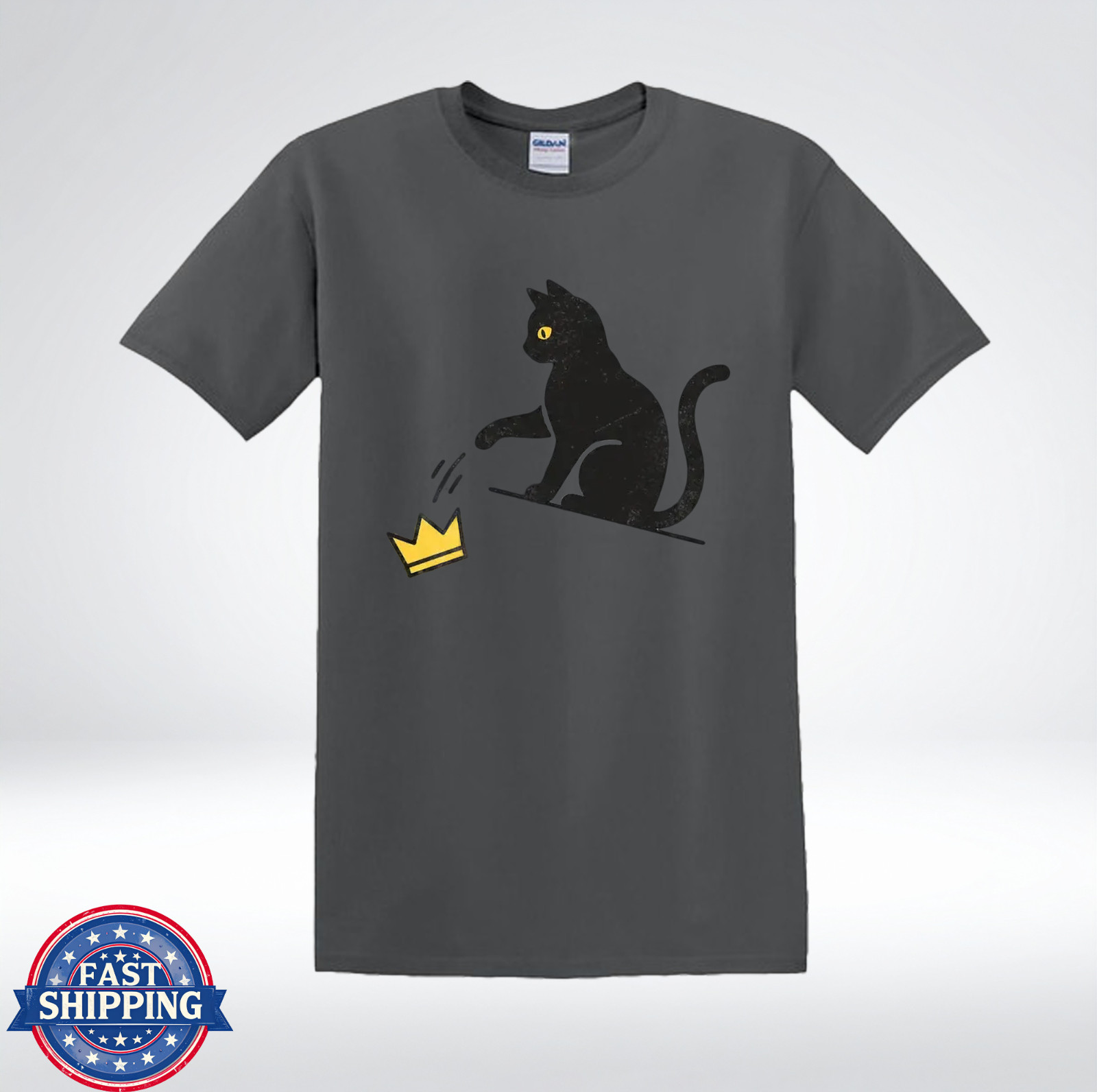 Funny Cat Knocking Crown Anti King Humor Minimalist Graphic T-Shirt gallery