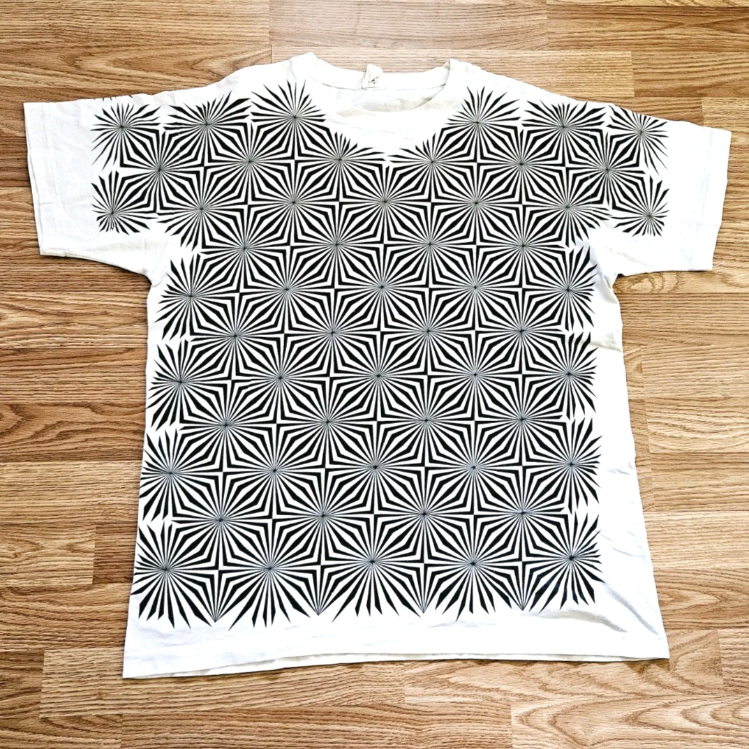Vintage 80s 90s Trippy LSD Drug Optical Illusion AOP All Over Print T Shirt XL gallery