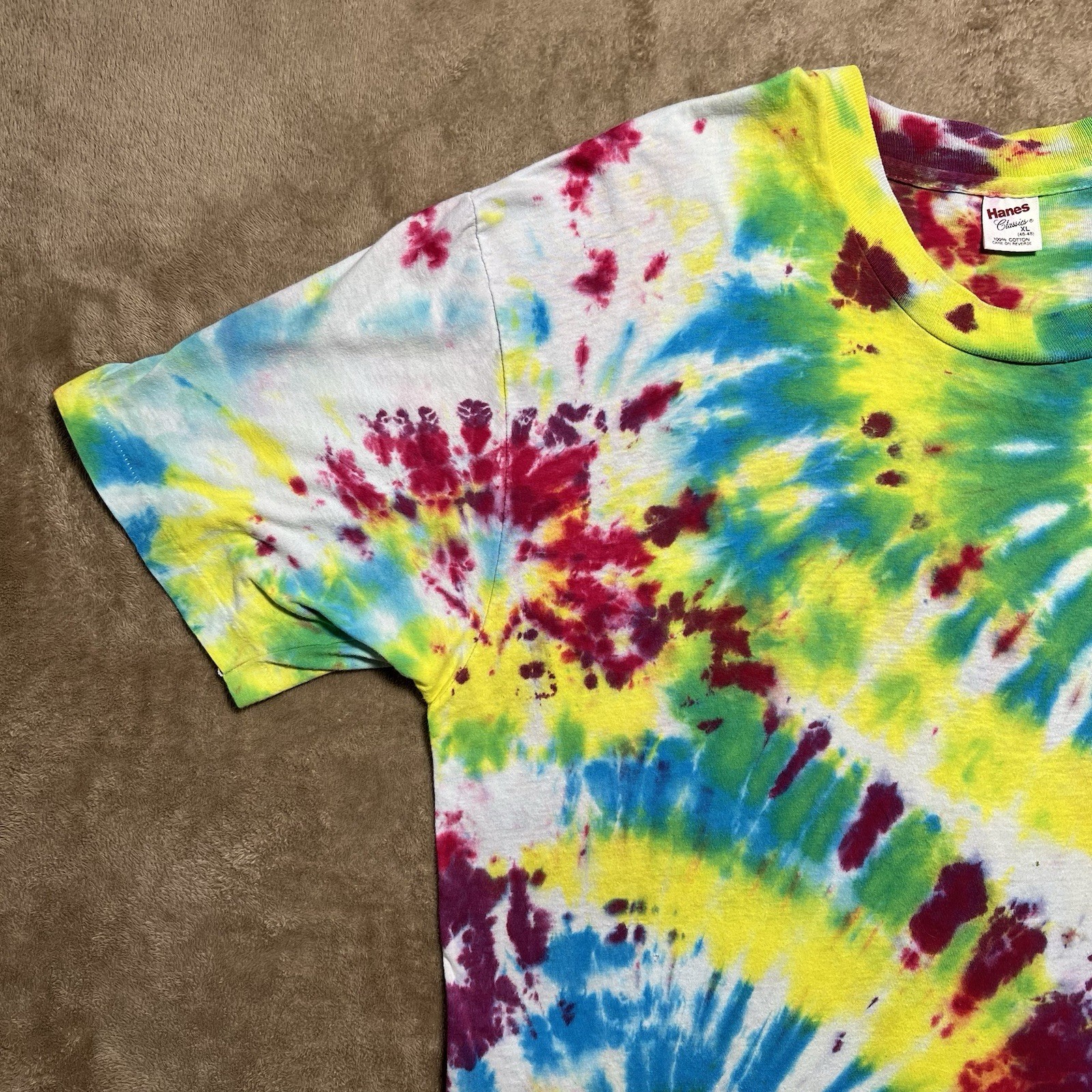 Vintage Hanes Single Stitch Tie Dye T Shirt Size XL Rainbow Swirl Blank 90s gallery