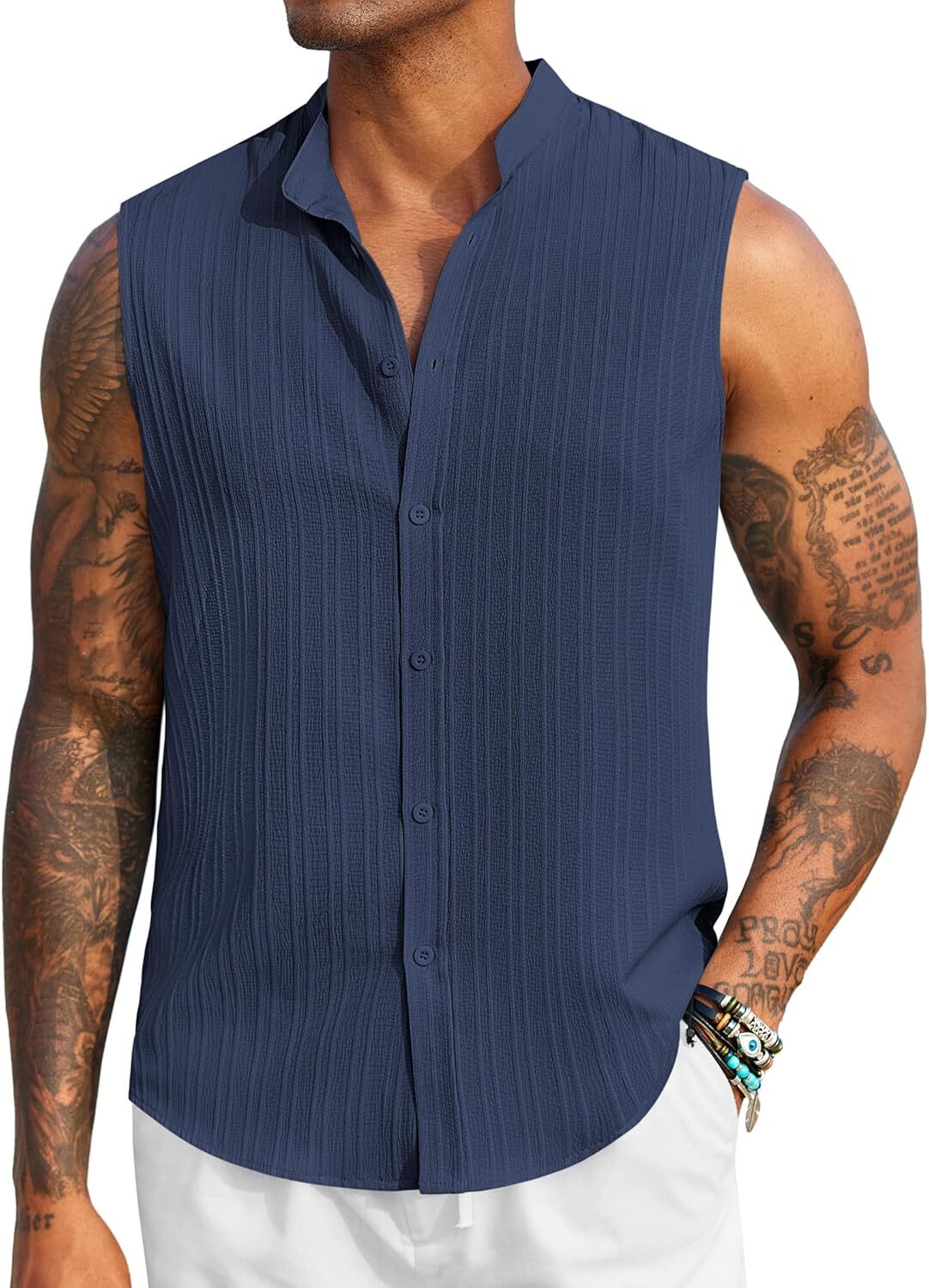 Mens Sleeveless Summer Shirts Beach Tank Tops Button Up Tank Shirt for Vacation gallery