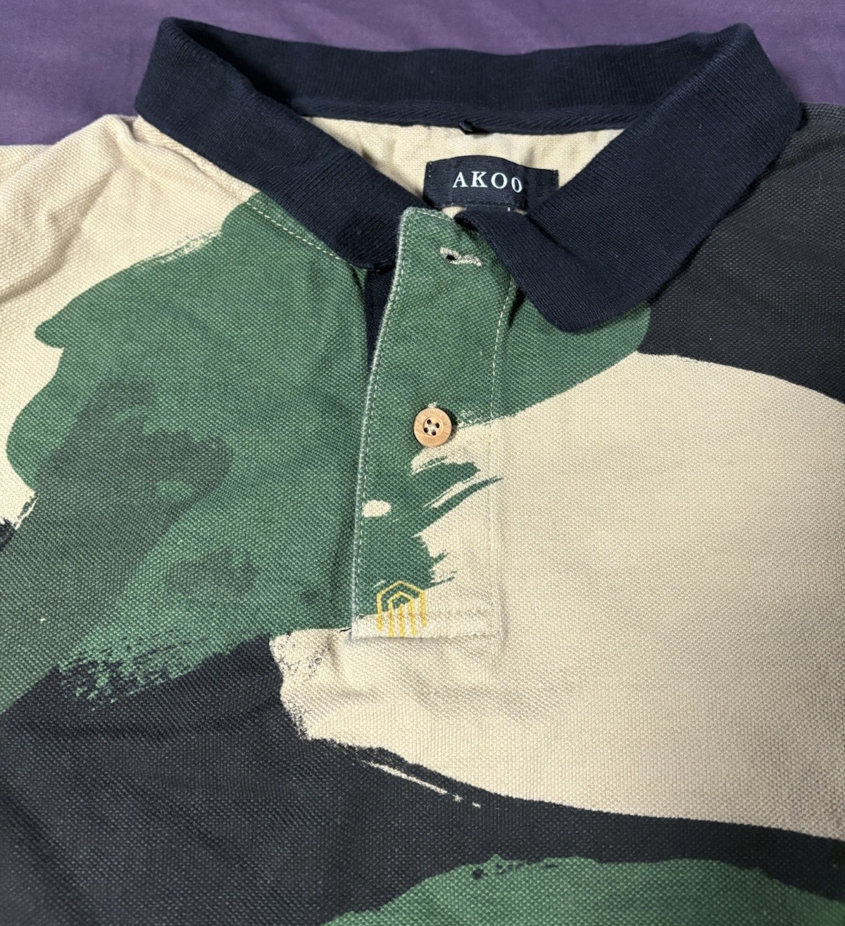 Vintage Polo Shirt T Shirt Large Akoo Camouflage Print Multicoloured Tee 4xl gallery