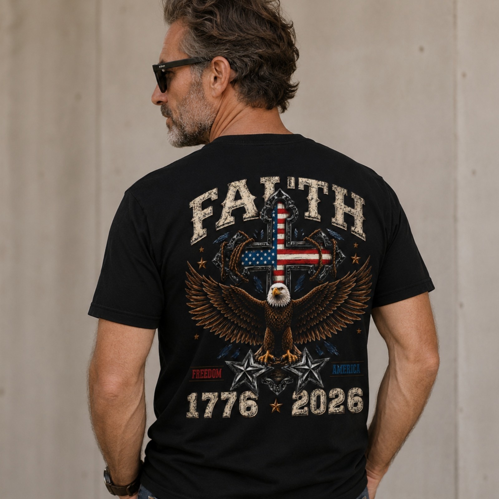 Faith Freedom America Shirt Patriotic Christian Cross Eagle 1776 2626 Tee(S-5XL) gallery