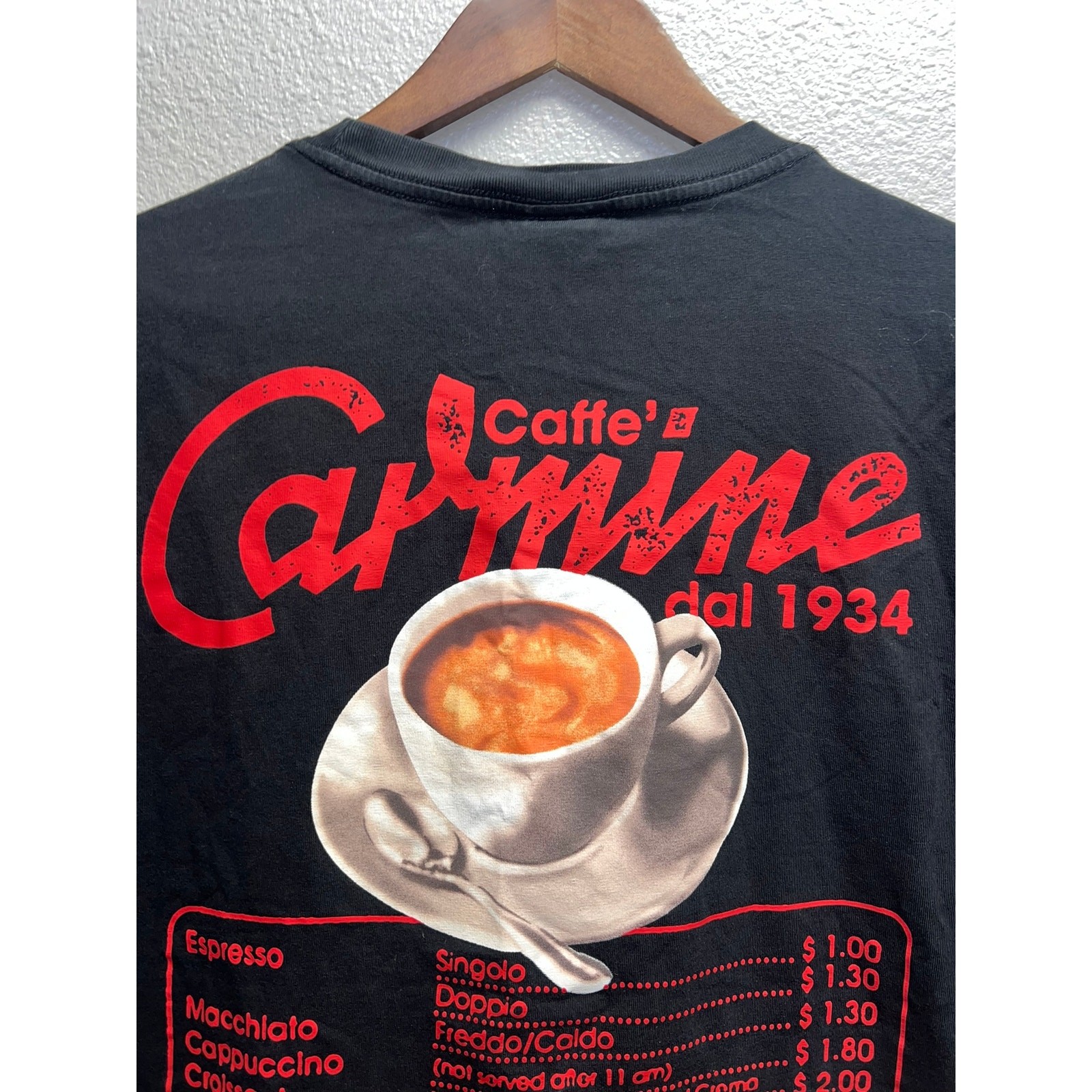 H&M Coffee Shirt Caffe Carmine New York City NYC Menu Graphic Tee Size XL gallery