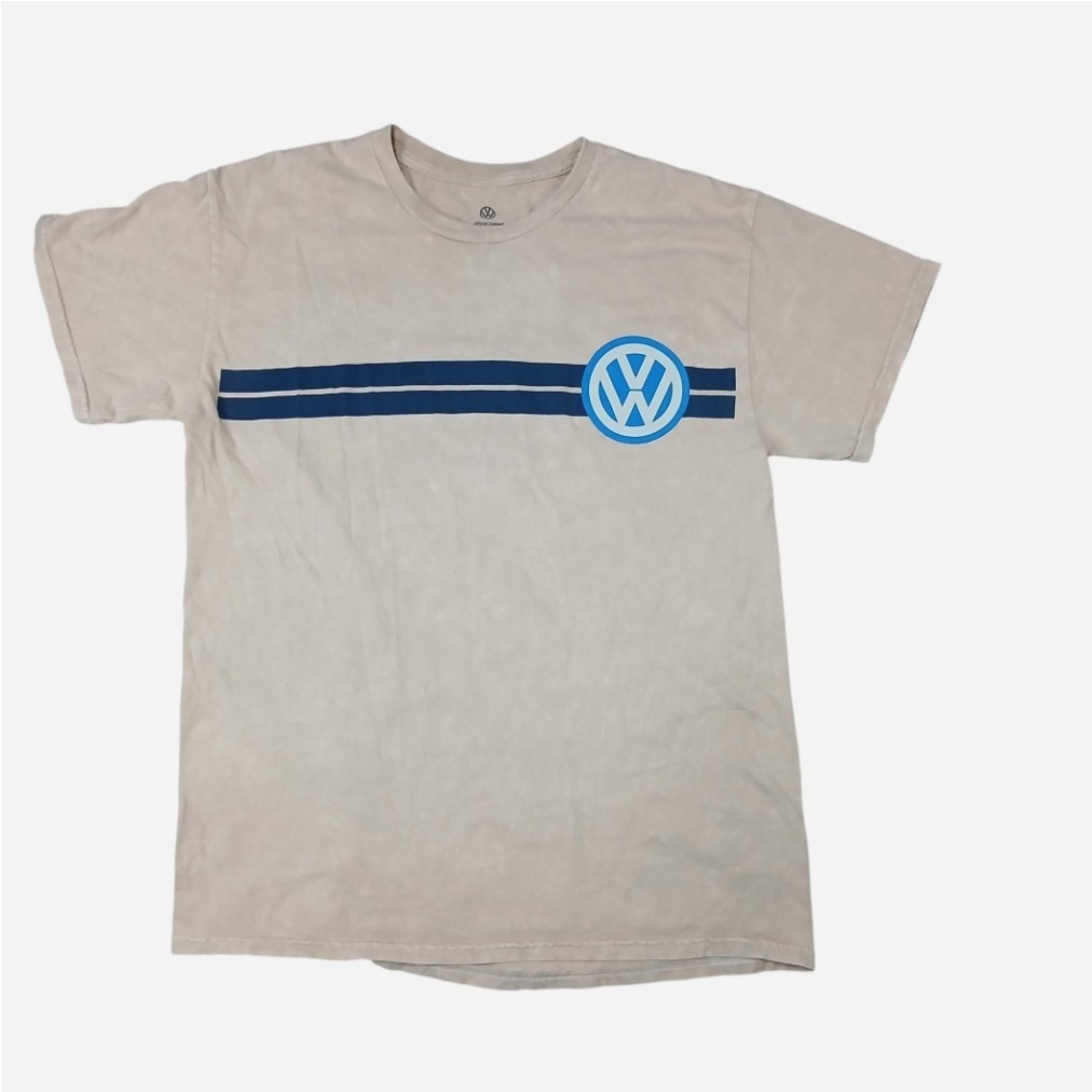VW Volkswagen T-Shirt Tan Retro Logo Racing Stripes Graphic Tee [M]