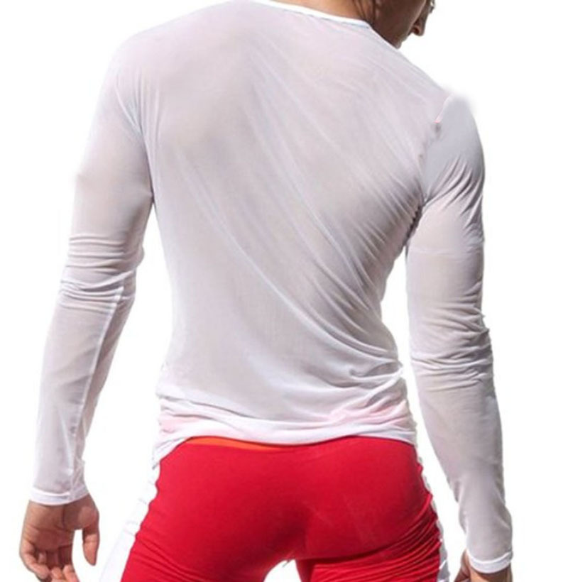 Sexy Men New Sports Long Sleeve Shirt See-Through Mesh WORKOUT Top M~XL gallery