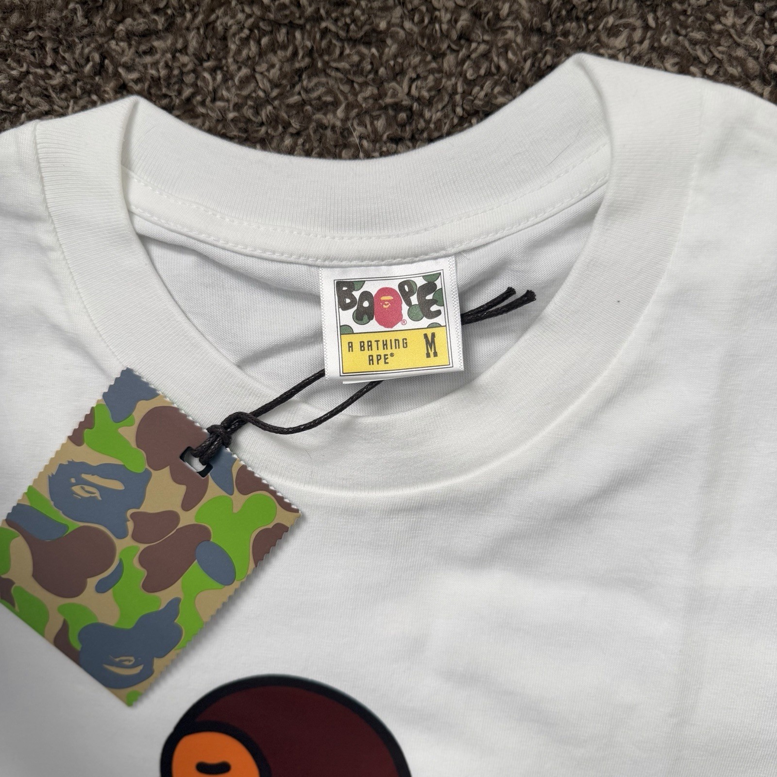 A Bathing Ape BAPE Baby Milo Men's M White/Blue Logo Graphic Tee Shirt gallery
