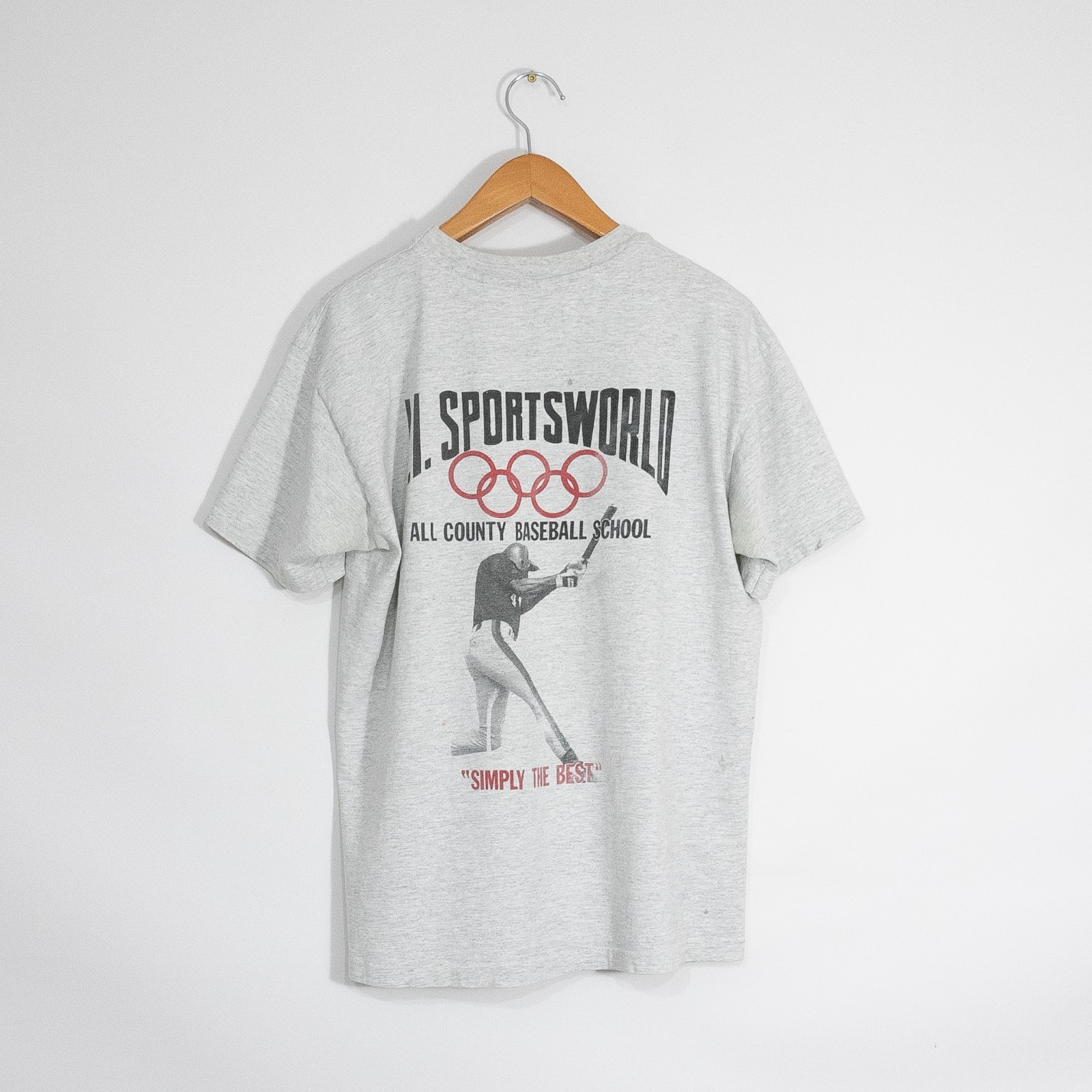 Vintage 90s L.I. Sportsworld Baseball League T Shirt XL Single Stitch Distressed gallery