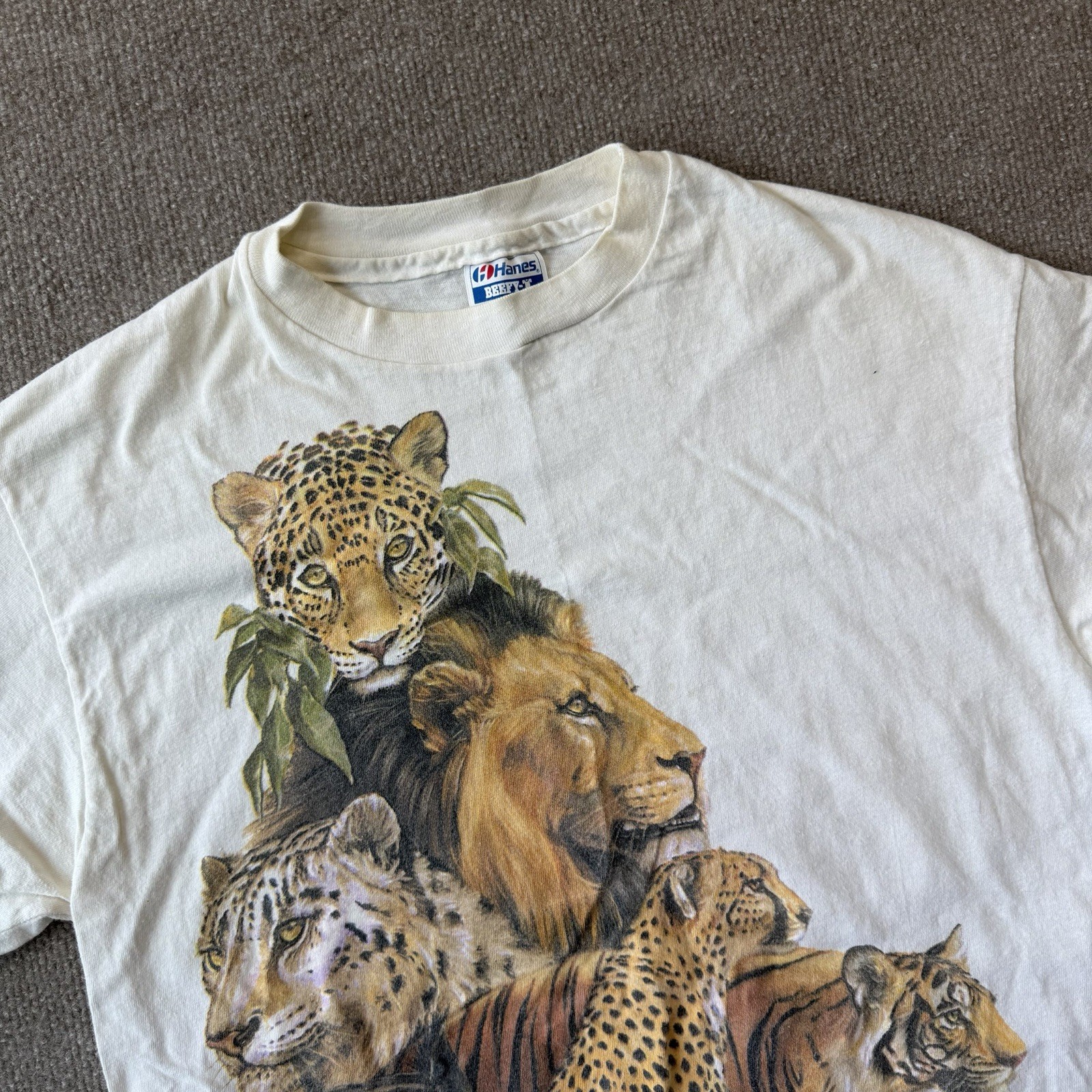 Vintage 1989 Biolchini Big Cat Men’s L T-Shirt Leopard Lion Tiger Single Stitch gallery