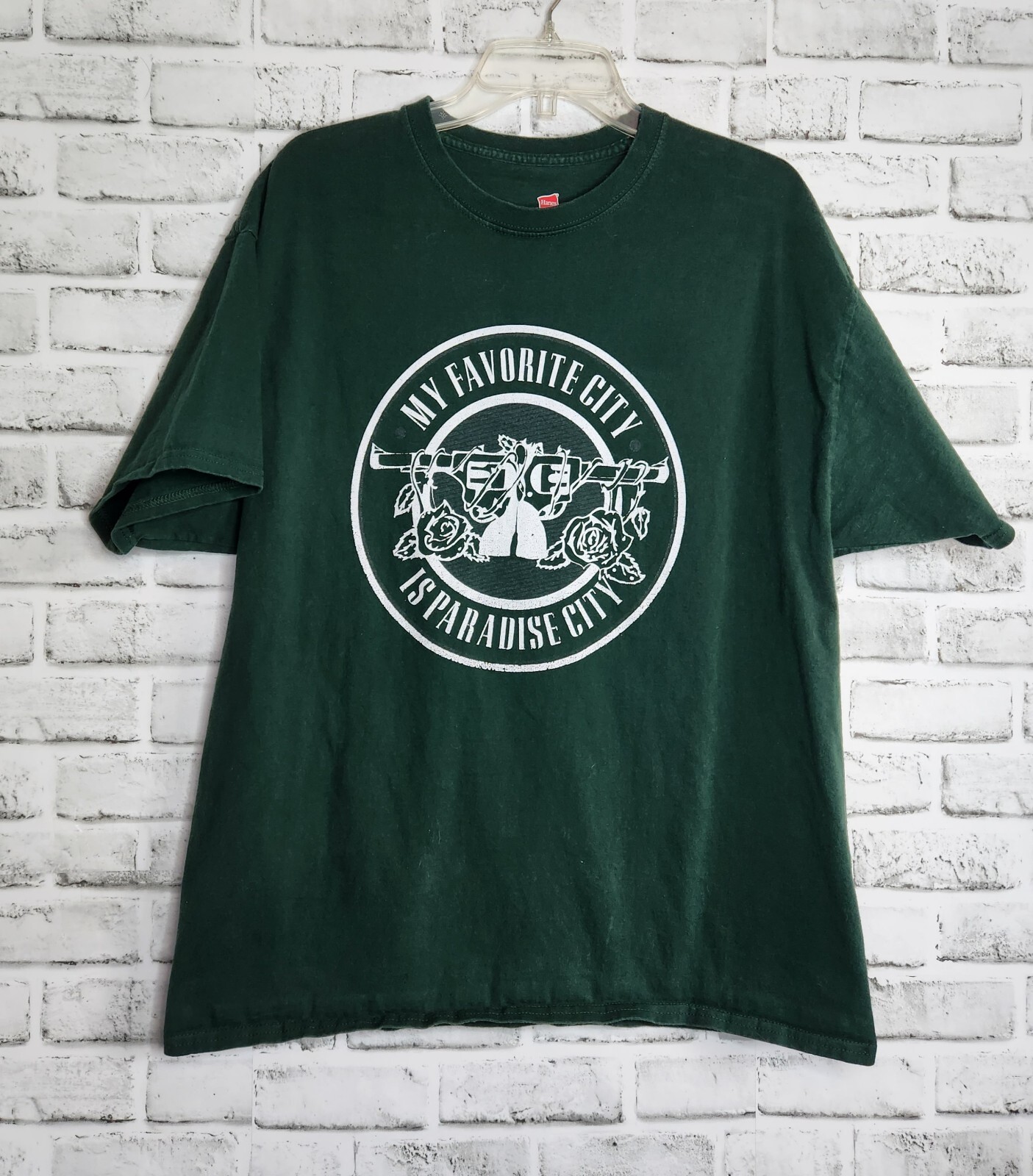 Mens Paradise City XL Green T-Shirt Guns Roses Merchandise Impact