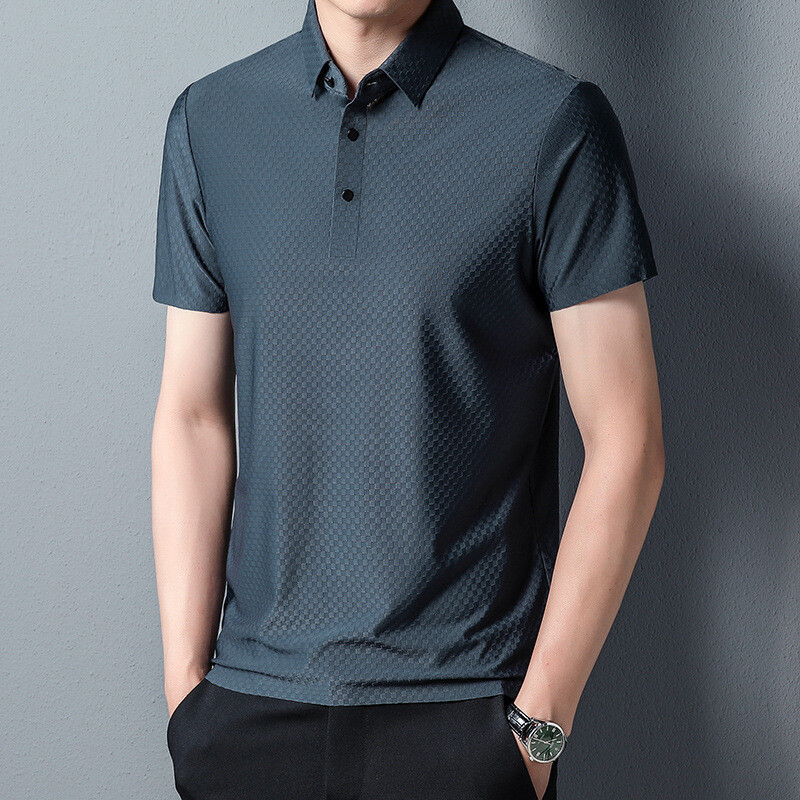 New Traceless Short Sleeve Men's Solid Color Fashion Casual Lapel T-shirt gallery