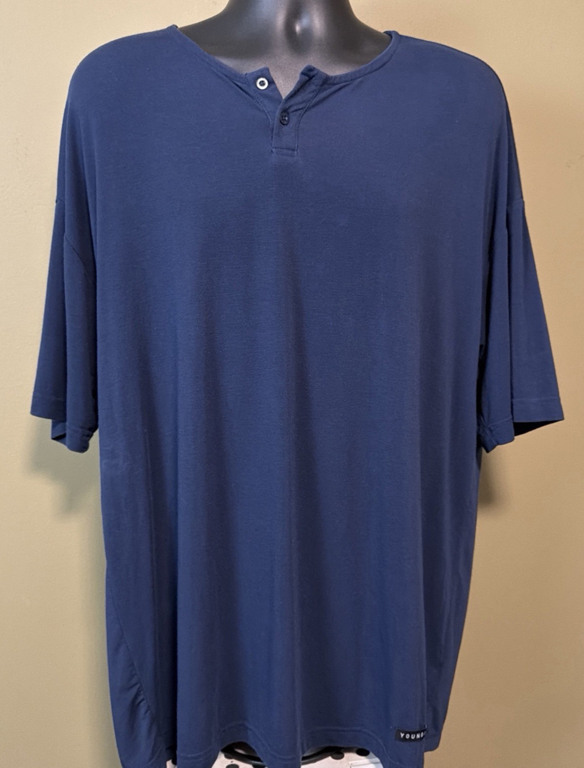YoungLA Mens Medium Blue Modal Polyester Spandex Oversized Henley T-Shirt gallery
