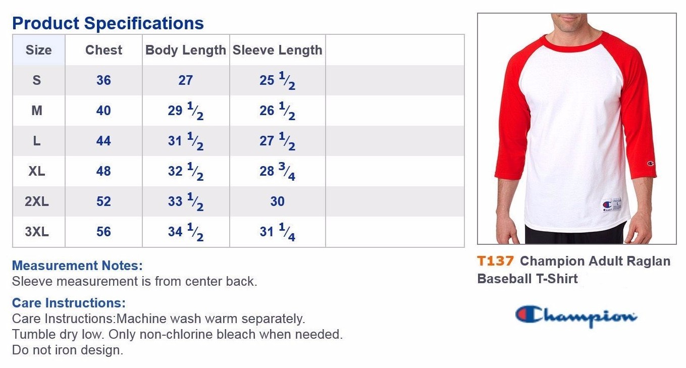 Champion Mens NEW Size S-3XL Tagless Tee ¾ Sleeve Baseball Raglan T-Shirt T137 gallery