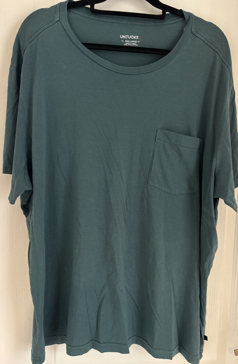 Mens UnTuckit EcoSoft Pocket Tee T Shirt Pima Cotton Crewneck Teal Sz XXX Large gallery