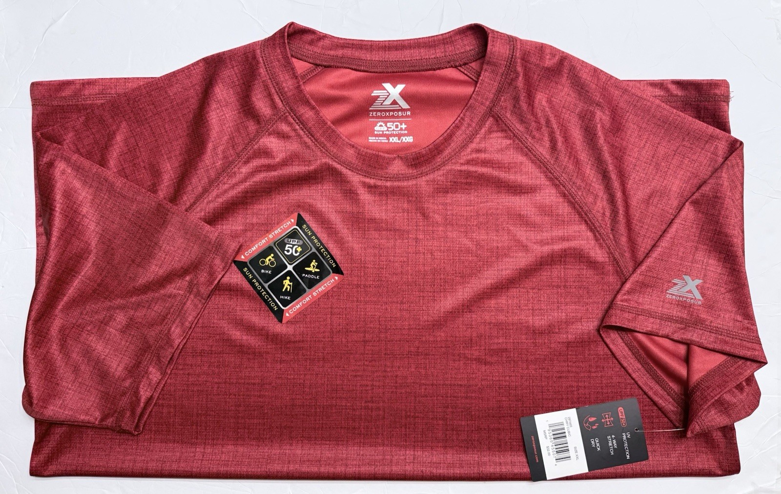 ZeroXposur Men’s XXL Rash Guard Tee UPF 50 Deep Red Quick Dry NWT gallery