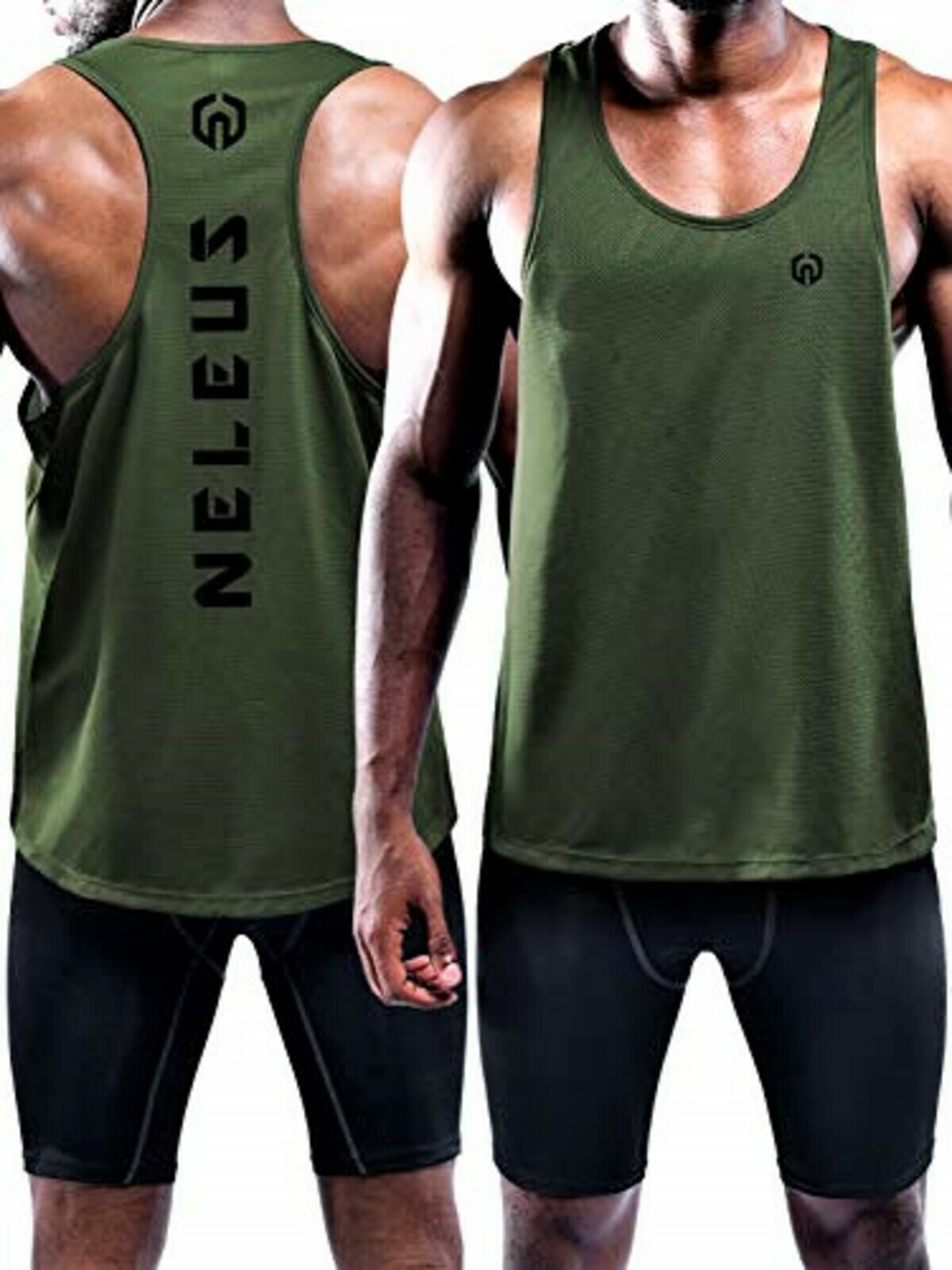 NELEUS 'Dry Fit Logo Muscle' Mesh Tank Top Mens L Gym Workout Exercise Olive NEW gallery