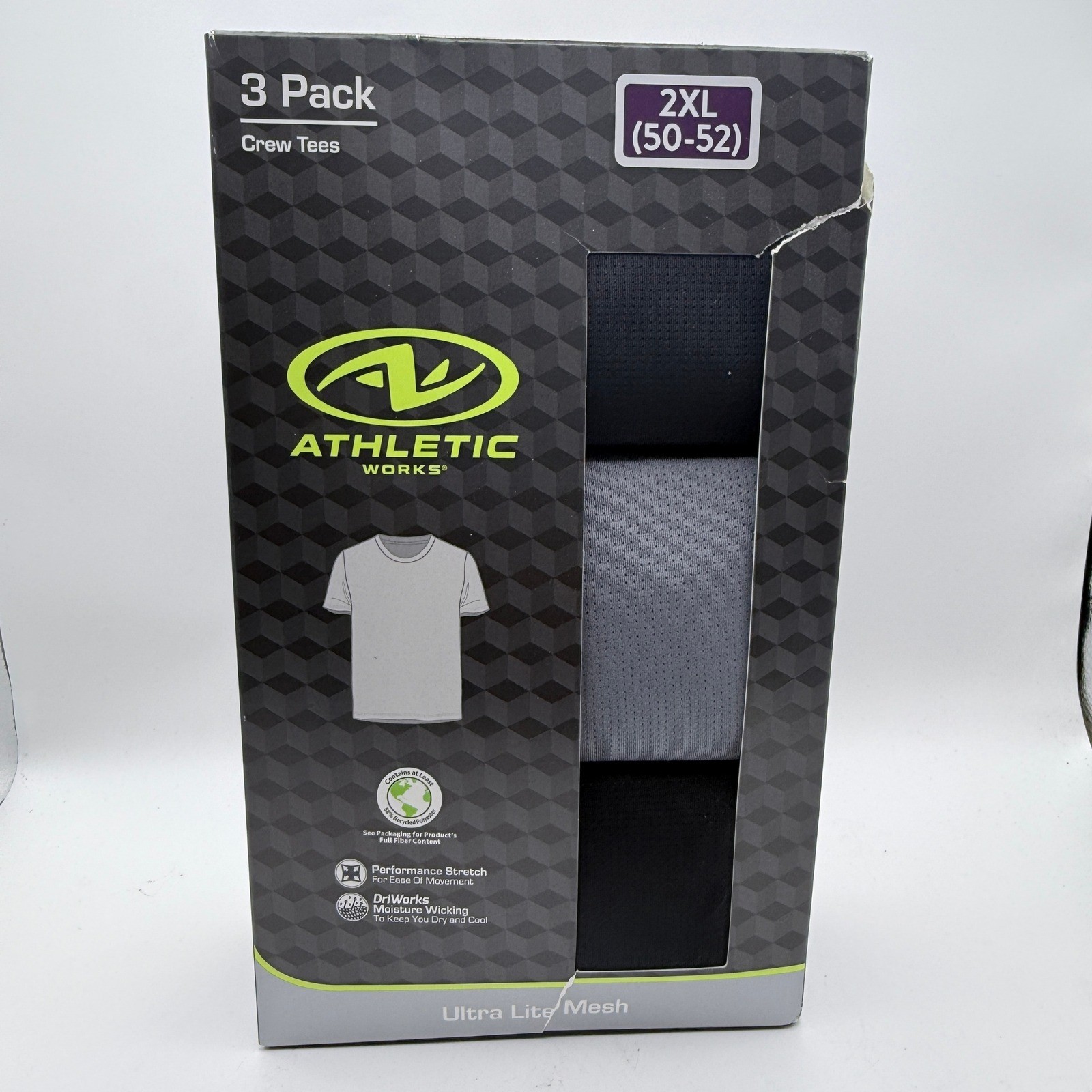 Athletic Works Crew Tees Mens 2XL 3-Pack Ultra Lite Mesh Black Grey gallery
