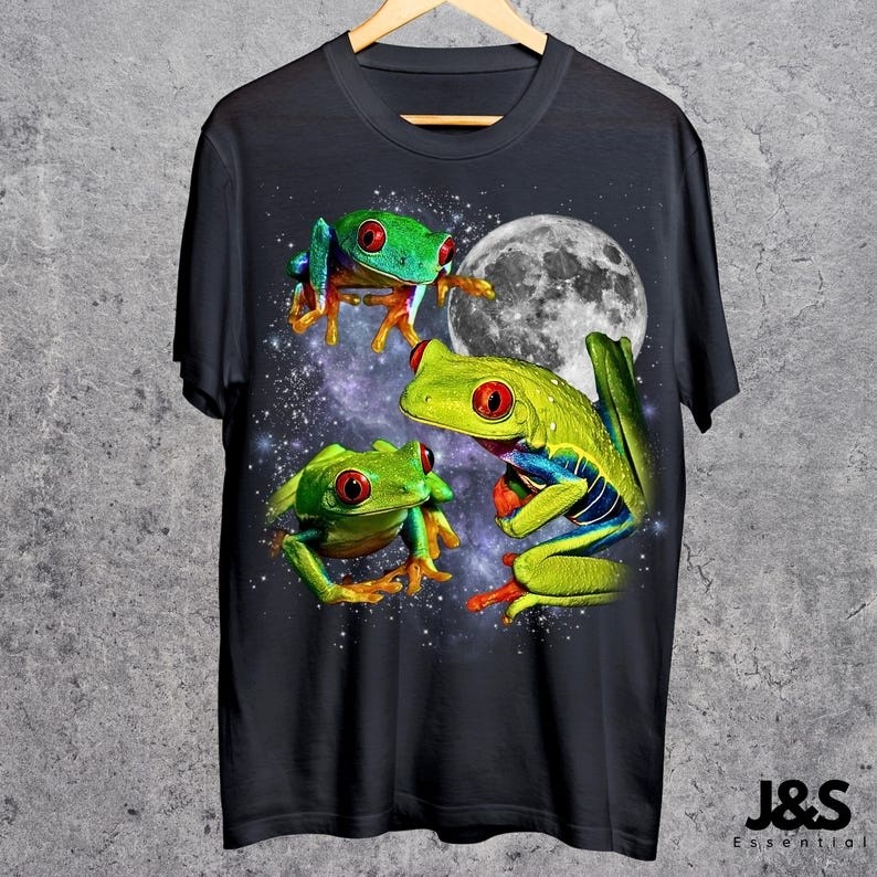 Three Red Eyed Tree Frog Moon Shirt Vintage Wash Frog Lover Tee Vibrant
