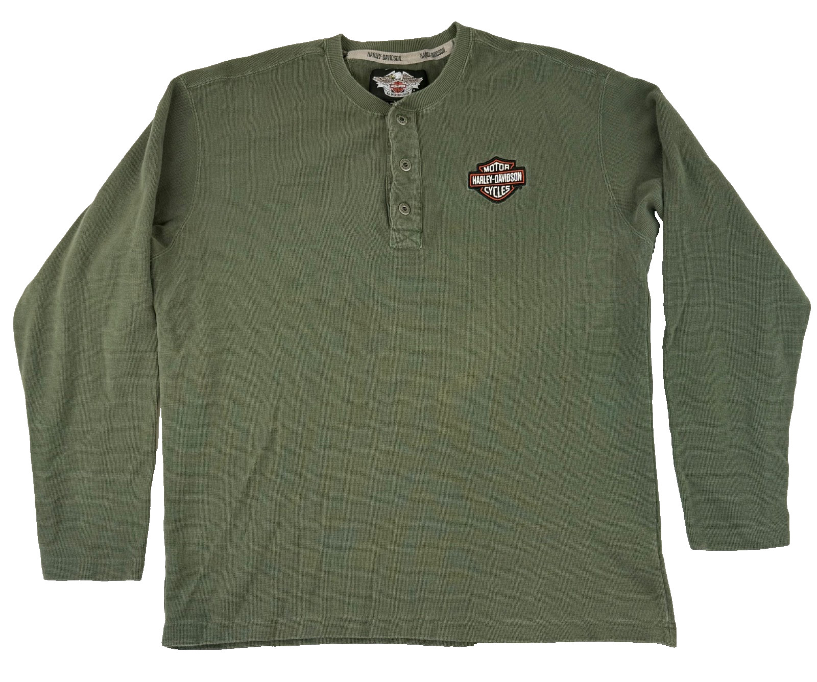 Harley Davidson Thermal Long Sleeve Waffled Henley Embroidered Size Large Y2K gallery