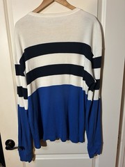 American Eagle Men’s XL Striped Waffle Knit Shirt Ivory Navy Blue Cotton Vintage