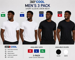 32 Degrees Cool Men’s 3-Pack Crew Neck T-Shirts Black White M L XL NEW