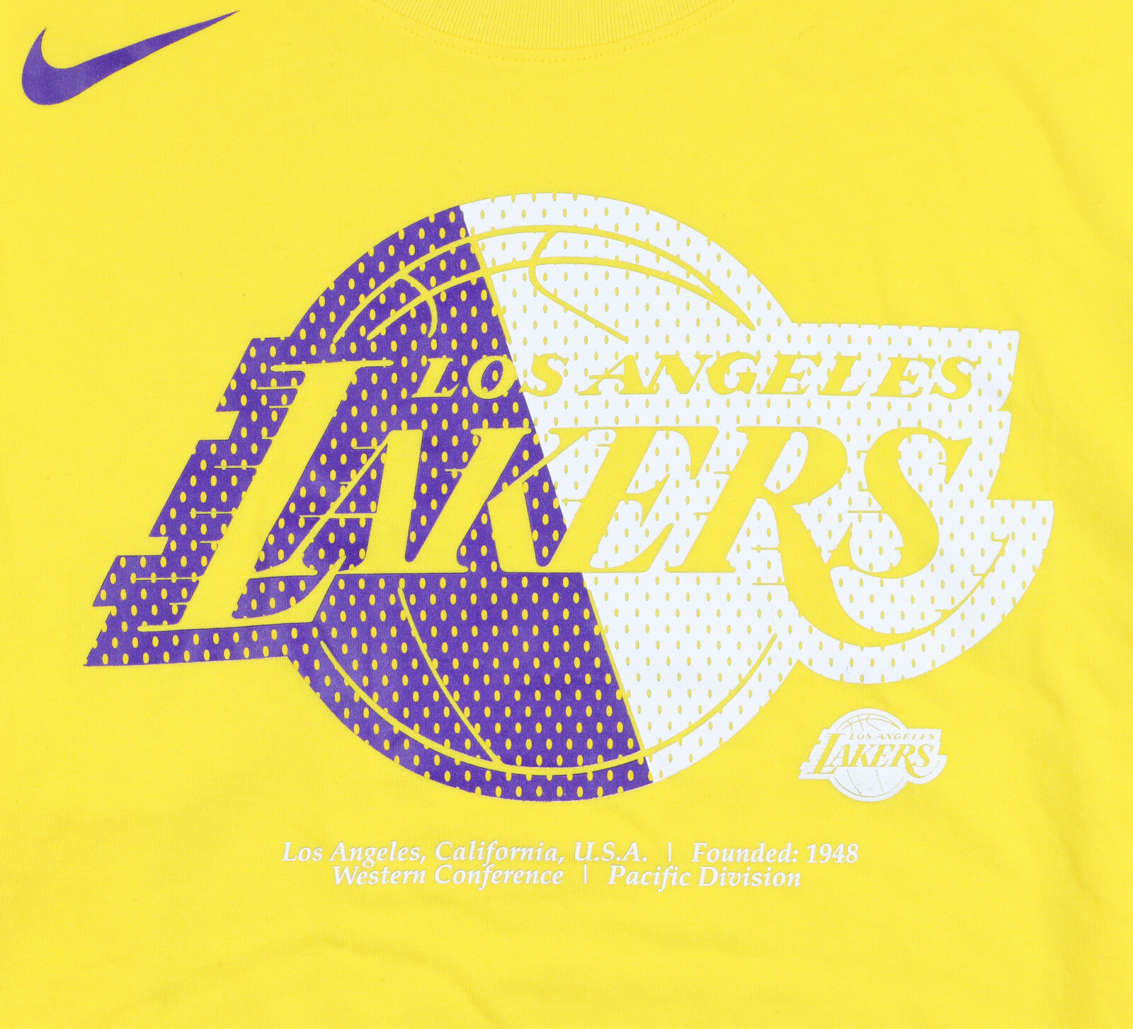 NIKE Los Angeles Lakers Split Logo T-Shirt sz S Small Yellow Basketball NBA gallery