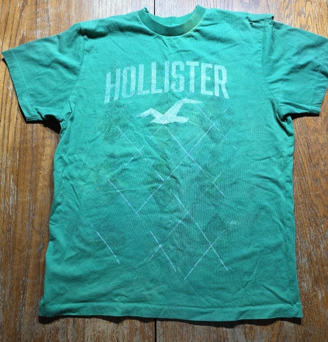 Holister Y2K Vintage Distressed T-Shirt Short Sleeves Green See Measurement